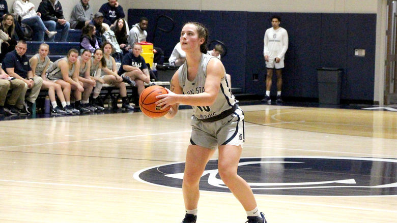 Penn State DuBois junior guard Shannon Shaw prepares to shoot a three pointer during a recent game at the PAW Center, on the campus of Penn State DuBois.