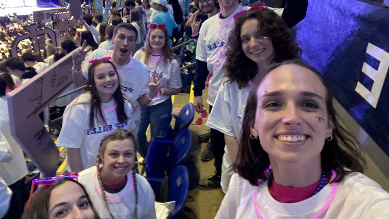 Members of the Penn State DuBois campus community gather for a picture at the Bryce Jordan Center during THON 2024. They were in attendance to show their support for the dancers during the 46-hour dance marathon.