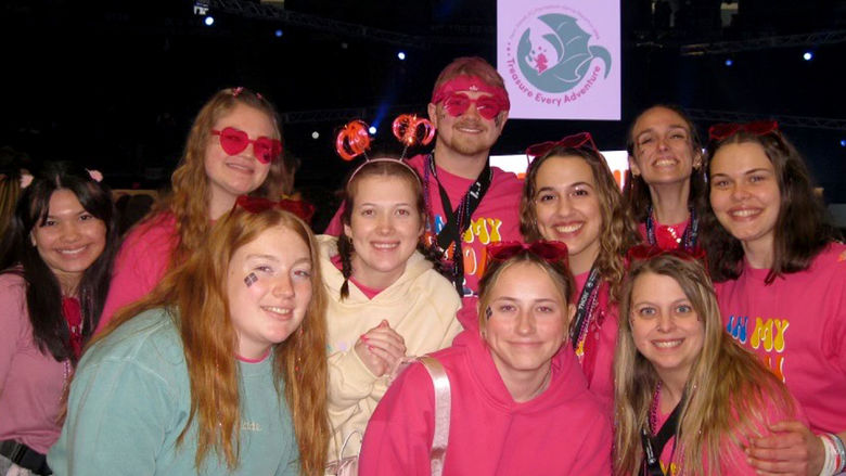 -	Dancers from Penn State DuBois come together with other members of the campus community who were in attendance supporting them during the dance marathon at THON 2024 at the Bryce Jordan Center.