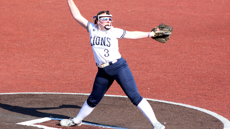 Penn State DuBois sophomore Megan Hyde works through her windup to deliver a pitch home during a recent home game at Heindl Field in DuBois.