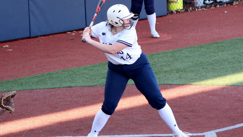 Penn State DuBois freshman catcher Natalie Bowser gets ready for a pitch to be delivered during a recent home game at Heindl Field in DuBois.