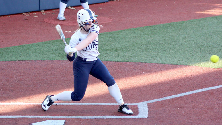 Penn State DuBois freshman Kamryn Mactavish begins her swing during a recent home game at Heindl Field in DuBois.