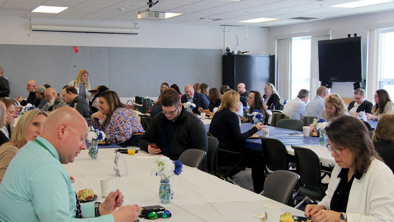 Employers and representatives from Penn State DuBois gather in the DuBois Educational Foundation building for brunch prior to the start of the career fair.