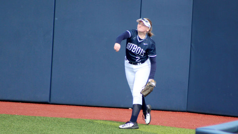 Penn State DuBois freshman Allison Lininger throws the ball back into the infield after making a play during a recent home game at Heindl Field in DuBois.