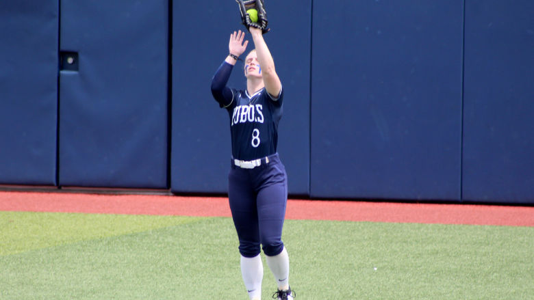 Penn State DuBois freshman Kamryn Mactavish makes a catch in the outfield during the game against Lyon during the USCAA Small College World Series.