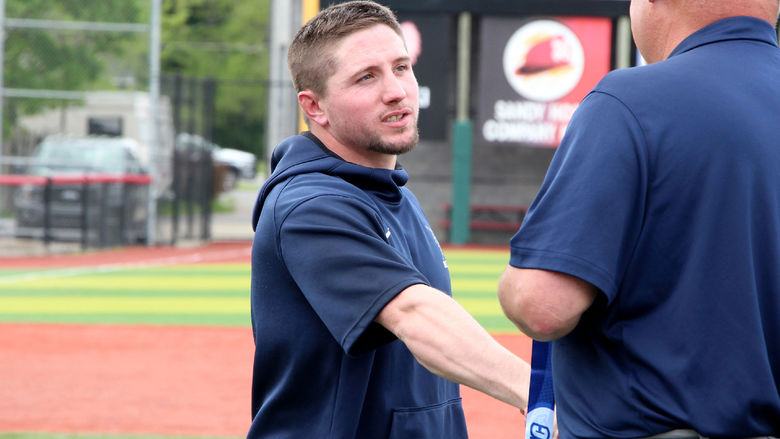 Penn State DuBois baseball coach Garrett Brown prepares to receive his PSUAC championship metal after DuBois won the conference championship in the 2023-24 season. Brown has now been named the new head coach of Penn State DuBois baseball.