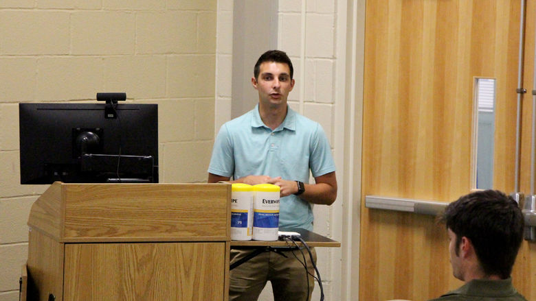 Penn State DuBois student Carter Lindemuth shares details on his internship experience with the Saint Marys Area School District during the internship presentations on Friday.