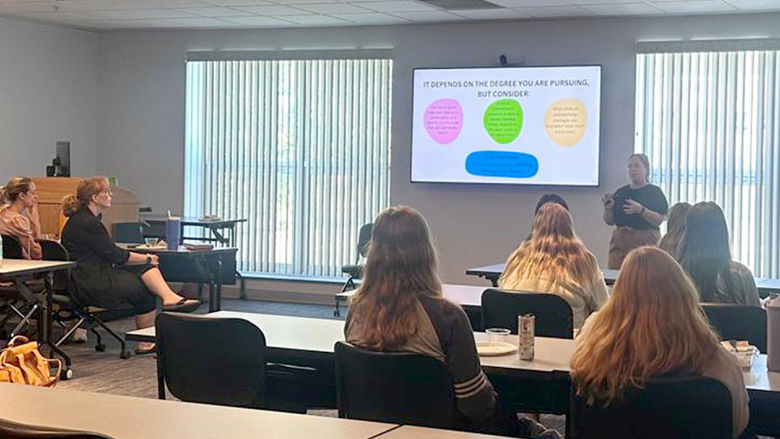 Sarah Pierotti, assistant professor of HDFS at Penn State DuBois, presents as part of the annual grad school panel that took place on Sept. 12.