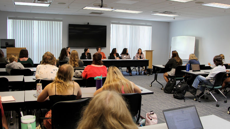 A full room of students at Penn State DuBois attend and listen to speakers during the HDFS internship panel held on Sept. 19.