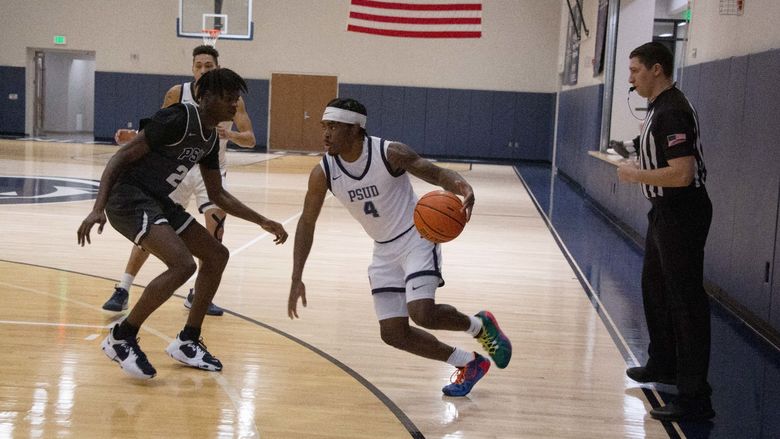 Penn State DuBois senior guard Jadon Myers begins his drive to the hoop during a home basketball game last season at the PAW Center, on the campus of Penn State DuBois.