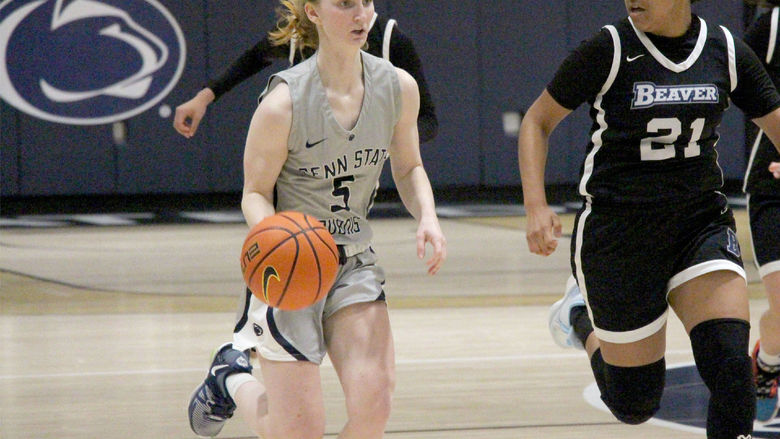 Penn State DuBois junior guard Frances Milliron dribbles the basketball up the floor at the PAW Center during a game last season.
