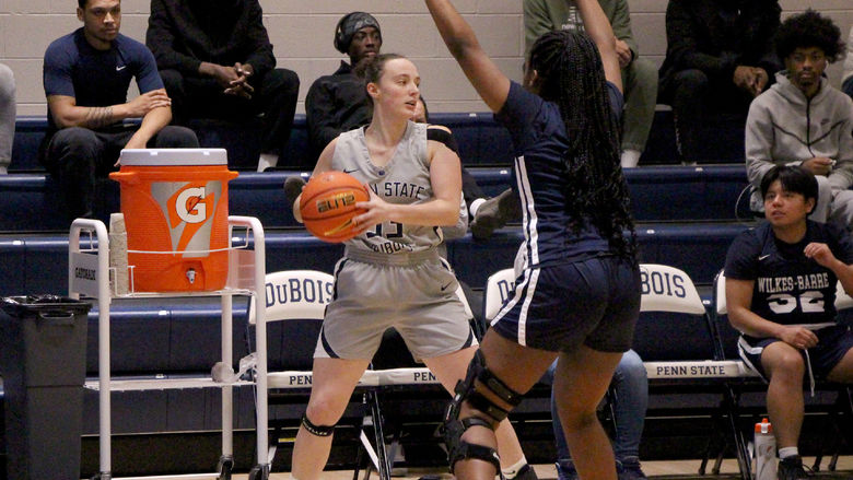 Penn State DuBois senior Tara Leamer looks to make a pass out to a teammate during a recent home game at the PAW Center.