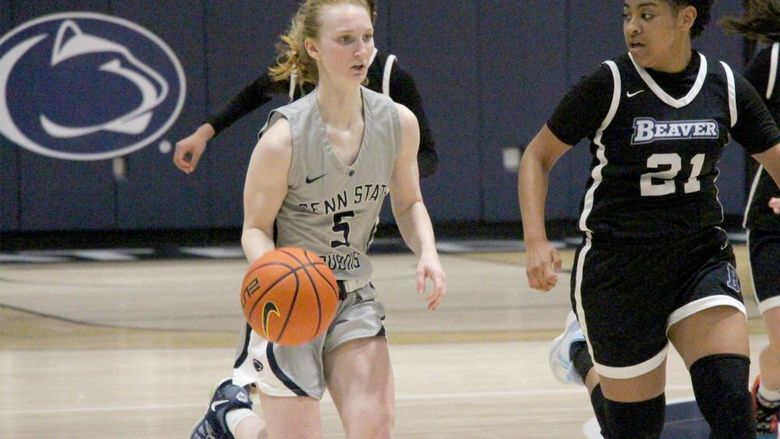 Penn State DuBois junior guard Frances Milliron dribbles the basketball up the floor at the PAW Center during a game last season.