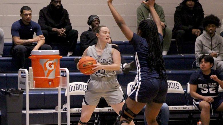 Penn State DuBois senior Tara Leamer looks to make a pass out to a teammate during a recent home game at the PAW Center.