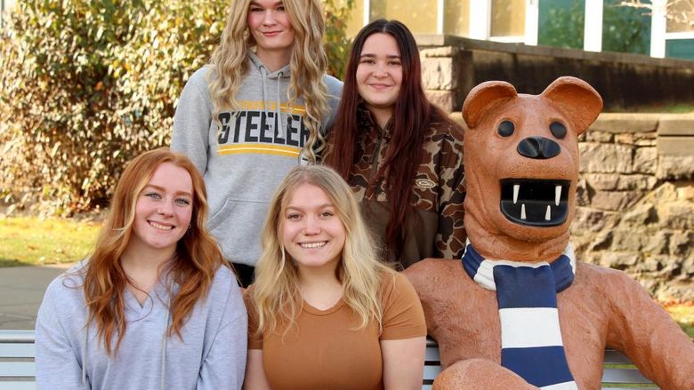 The four students who will represent Penn State DuBois at THON 2025. Bottom row, from left to right, Amber Eberly, Paige Miller. Top row, from left to right, Gabby Horner, Veronica Mercurio.