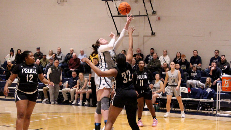 Penn State DuBois sophomore forward Natalie Bowser gets up her shot and is fouled during a recent home game at the PAW Center, on the campus of Penn State DuBois.