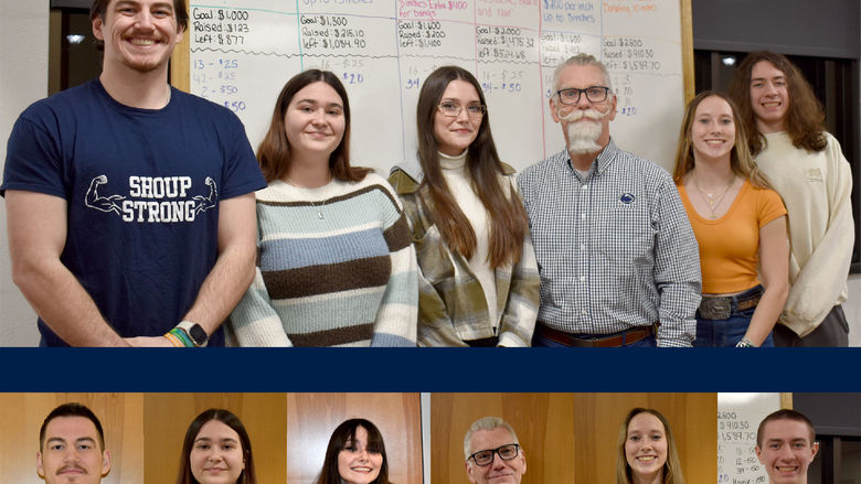 The before, top, and after, bottom, photos of the hair donors for the 2025 THON sendoff dinner and hair auction at Penn State DuBois.