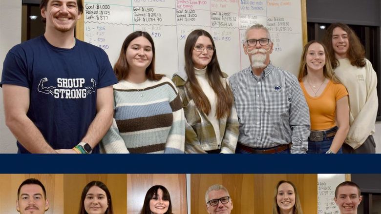 The before, top, and after, bottom, photos of the hair donors for the 2025 THON sendoff dinner and hair auction at Penn State DuBois.