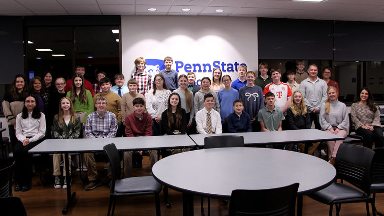 Competing teams gather for a group photo at the 26th annual Junior Scholastic Challenge, held at Penn State DuBois on Feb. 20.