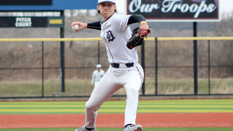 Penn State DuBois junior pitcher Zach Tiracorda delivers a pitch home during a recent home game at Showers Field in DuBois.