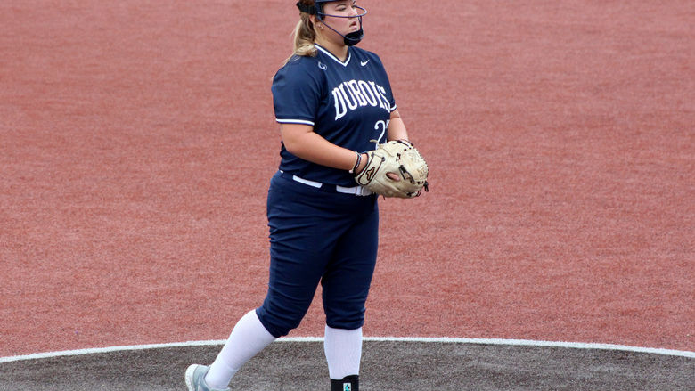 Penn State DuBois senior Kelsey Stuart prepares to start her pitching motion during a recent home game at Heindl Field in DuBois.