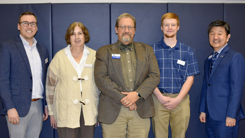 Speakers from the scholarship luncheon at Penn State DuBois. From left to right, Alex Gasbarre, Cristina Delaney, Tharren Thompson, Noah Gibble and Jungwoo Ryoo.
