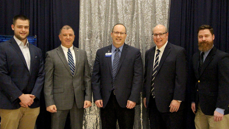 Individuals honored by the Penn State DuBois Alumni Society during the Lions, Legacy and Laughter event during We Are Weekend. From left to right, Dylan Treaster, Michael Peduzzi, Michael White, president of the Penn State DuBois Alumni Society, Stephen Massini and Thomas Keller.