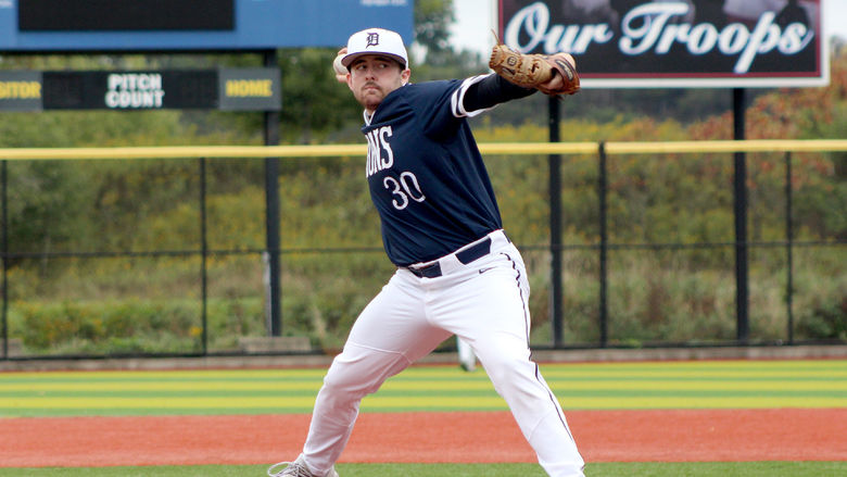 Penn State DuBois sophomore Zach Witherow moves through his pitching delivery during a recent home game at Showers Field in DuBois.