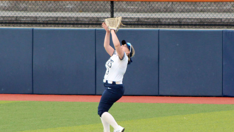 Penn State DuBois senior outfielder Makena Baney catches a fly ball for an out during a recent home game at Heindl Field in DuBois.