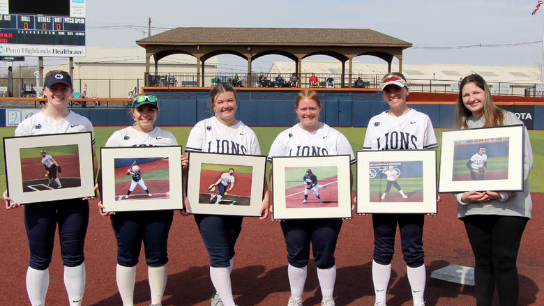 Members of the softball team at Penn State DuBois that were recognized during senior day ceremonies on April 18. These players are playing their final season at Penn State DuBois as they prepare to graduate or move on to another campus at the end of the semester.