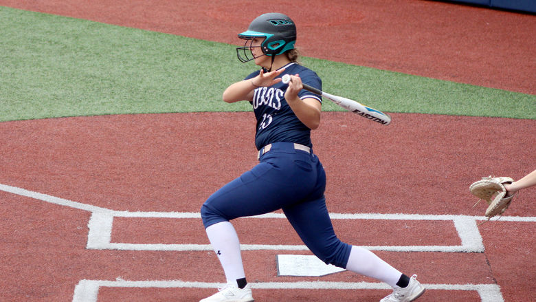 Penn State DuBois freshman Sienna Barnhart follows through on her swing during a recent home game at Heindl Field in DuBois.