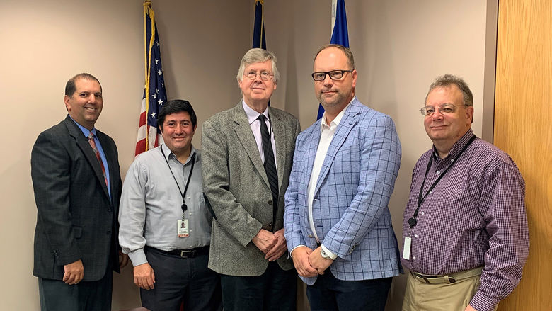 Pictured, left to right, are John Brennan, director of continuing education, Penn State DuBois; Tony Scotto, Clearfield County commissioner; John Sobel, Clearfield County commissioner; Brad Lashinsky, director of NCPA LaunchBox; and Mark McCracken, Clearfield County commissioner. 