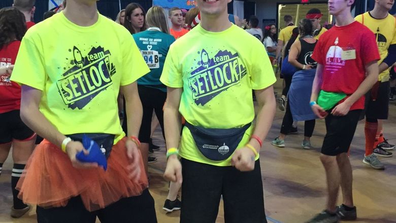 Penn State DuBois THON Dancers Braden Neal (left) and Stephen Carns at THON 2016. 
