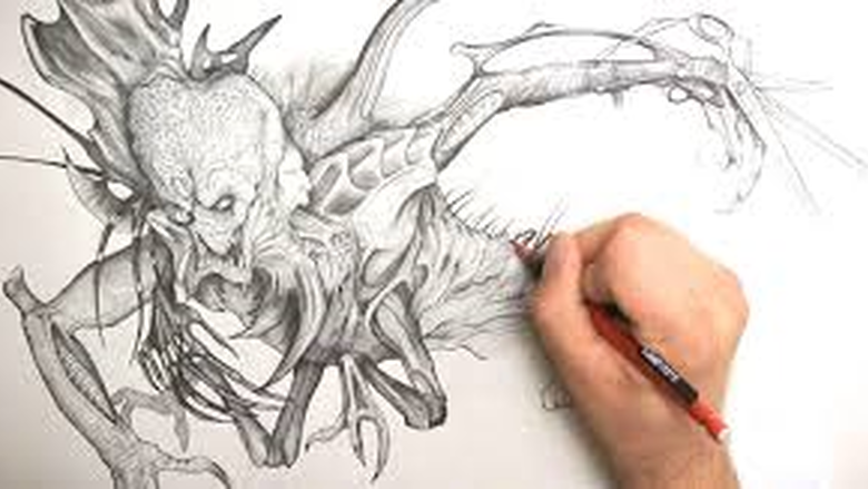 Hand pencil drawing of a monster