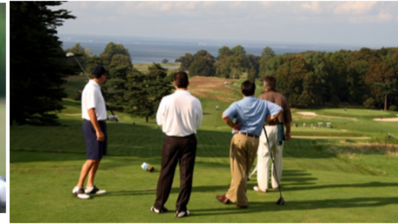 Three golfing pictures, women, child and men