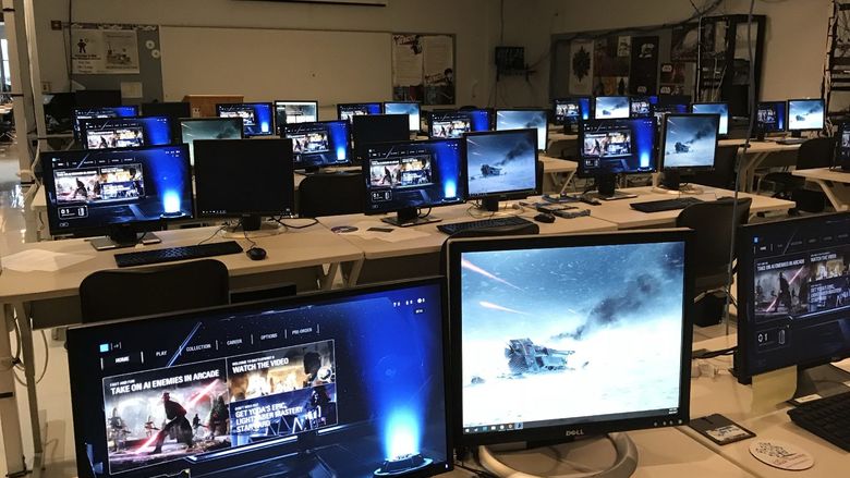 The campus IT lab set up for Video Game Day. 