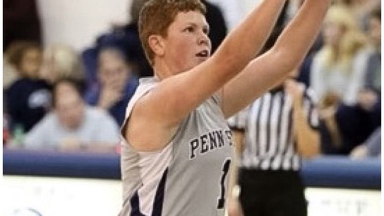 Kristy Hanes playing basketball for Penn State DuBois Lady Lions.