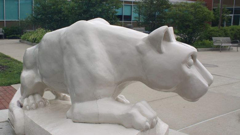 Lion statue at Penn State DuBois. 