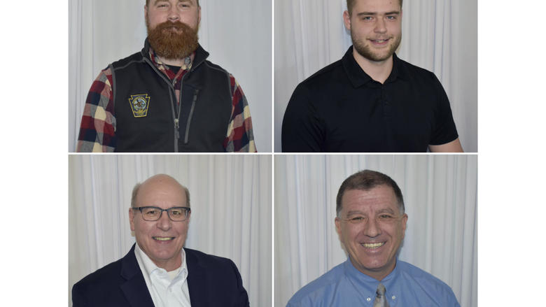 (top left to right) Outstanding Alumni Award – Thomas Keller, ’05 ’07, Dave Shaffer Outstanding Young Alumni Award – Dylan Treaster, ’23 (bottom left to right) Lifetime Achievement Award – Stephen Massini, ’85, Distinguished Ambassador Award – Michael Peduzzi, ‘87