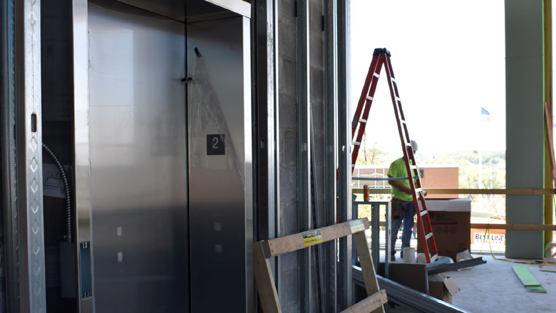 Newly installed elevator in the PAW Center