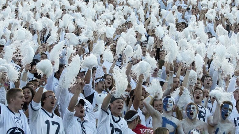 Picture of student sports fans at Penn State football game. 