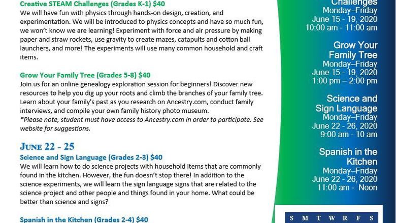 Summer Youth 2020 flyer