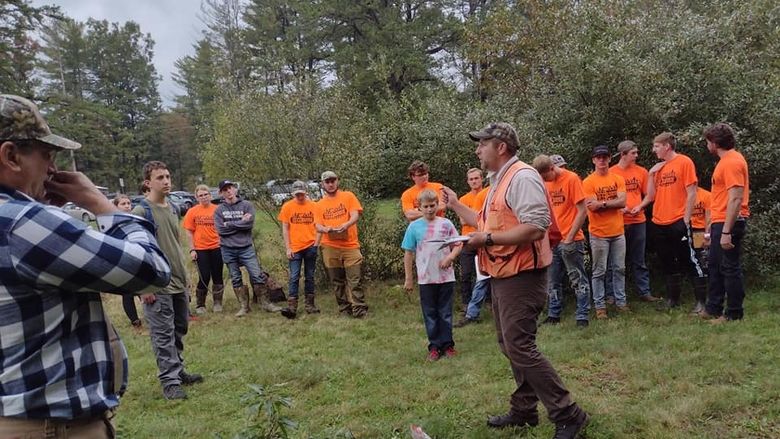 Lecturer in Forestry Mike Eckley, at center, organized the Walk in Penn’s Woods event at Camp Mountain Run. 