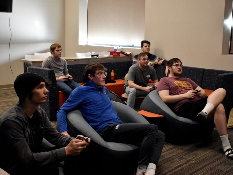 Students taking part in the first esports game night in the gaming lounge in the PAW Center on campus at Penn State DuBois