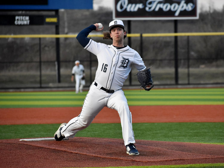 Penn State DuBois sophomore pitcher Connor Cherry delivers a pitch during a home game a Shower Field in DuBois