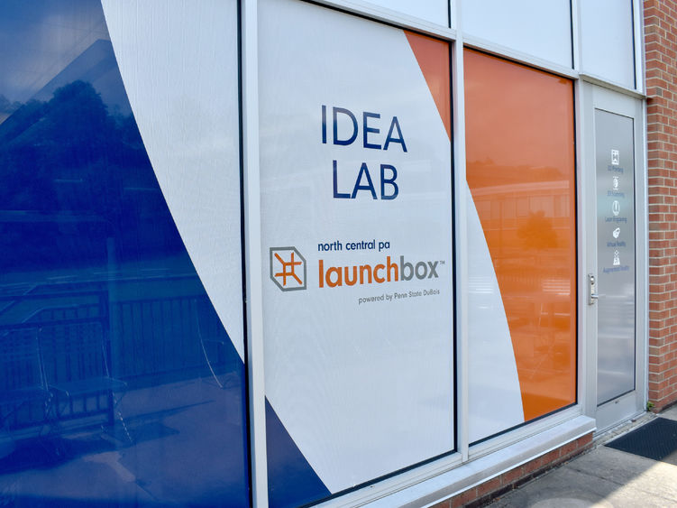 An exterior entrance to the Idea Lab, part of the NCPA LaunchBox powered by Penn State DuBois, at its new location inside the DEF building on campus.