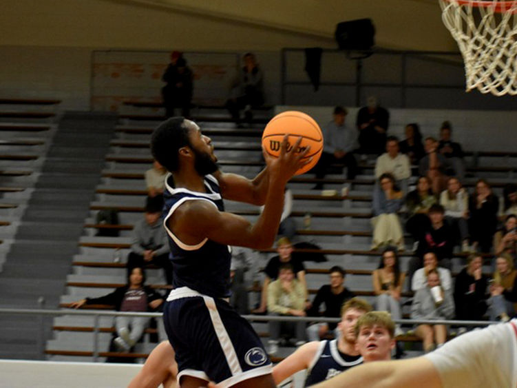 Penn State DuBois senior guard Jaiquil Johnson makes his drive towards the hoop for a layup during a recent game.