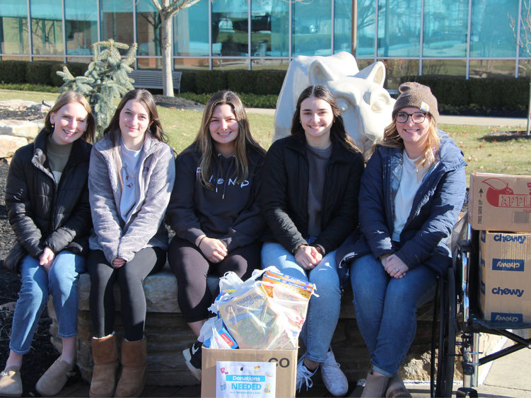 Members of the HDFS and OT clubs at Penn State DuBois gather for a photo with Emi Brown from Jeff Tech to mark a donation to the Backpack Program at Jeff Tech. Pictured (from left to right) are students Fiona Riss, Maddie Barsh, Emily Busija, Emma Suplizio and Emi Brown from Jeff Tech.