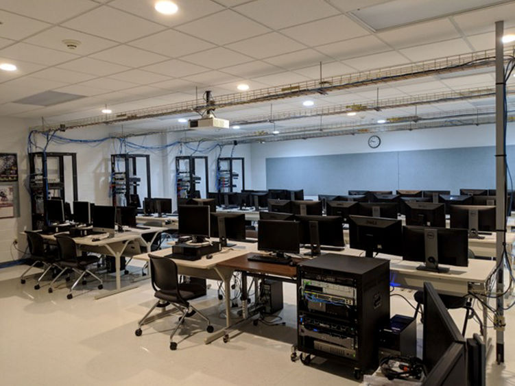 The networking lab that is utilized by students in the information sciences and technology programs at Penn State DuBois