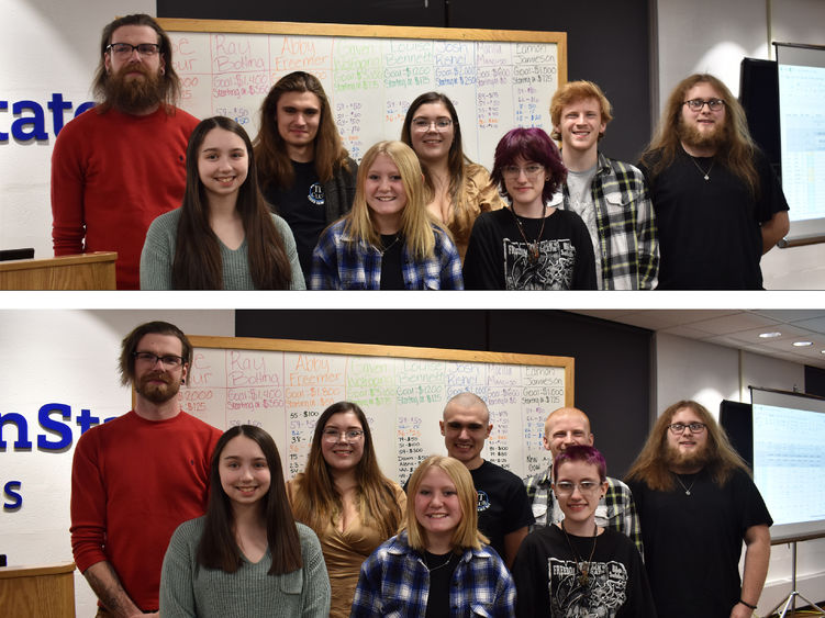 The before (top) and after (bottom) photos of the hair donors involved in the 2023 Penn State DuBois THON hair auction. 